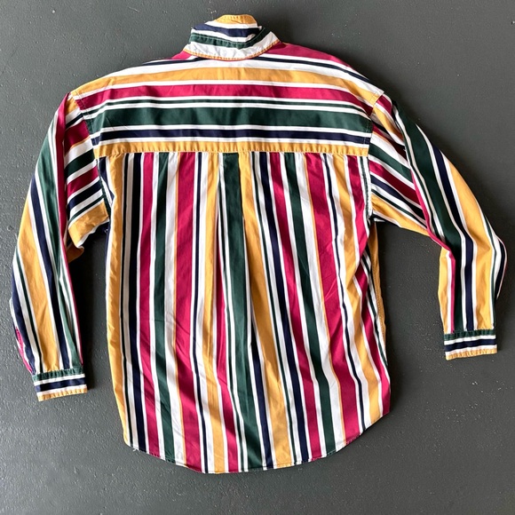 STRUCTURE 90’s Fashion Retro Color Block Stripe Printed Loose Long Sleeve Shirt - Picture 9 of 10